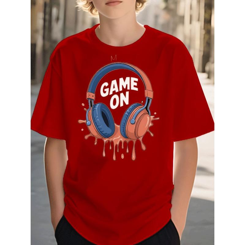 Boys Game on Headphones Drip Print Crewneck Short Sleeve Tee