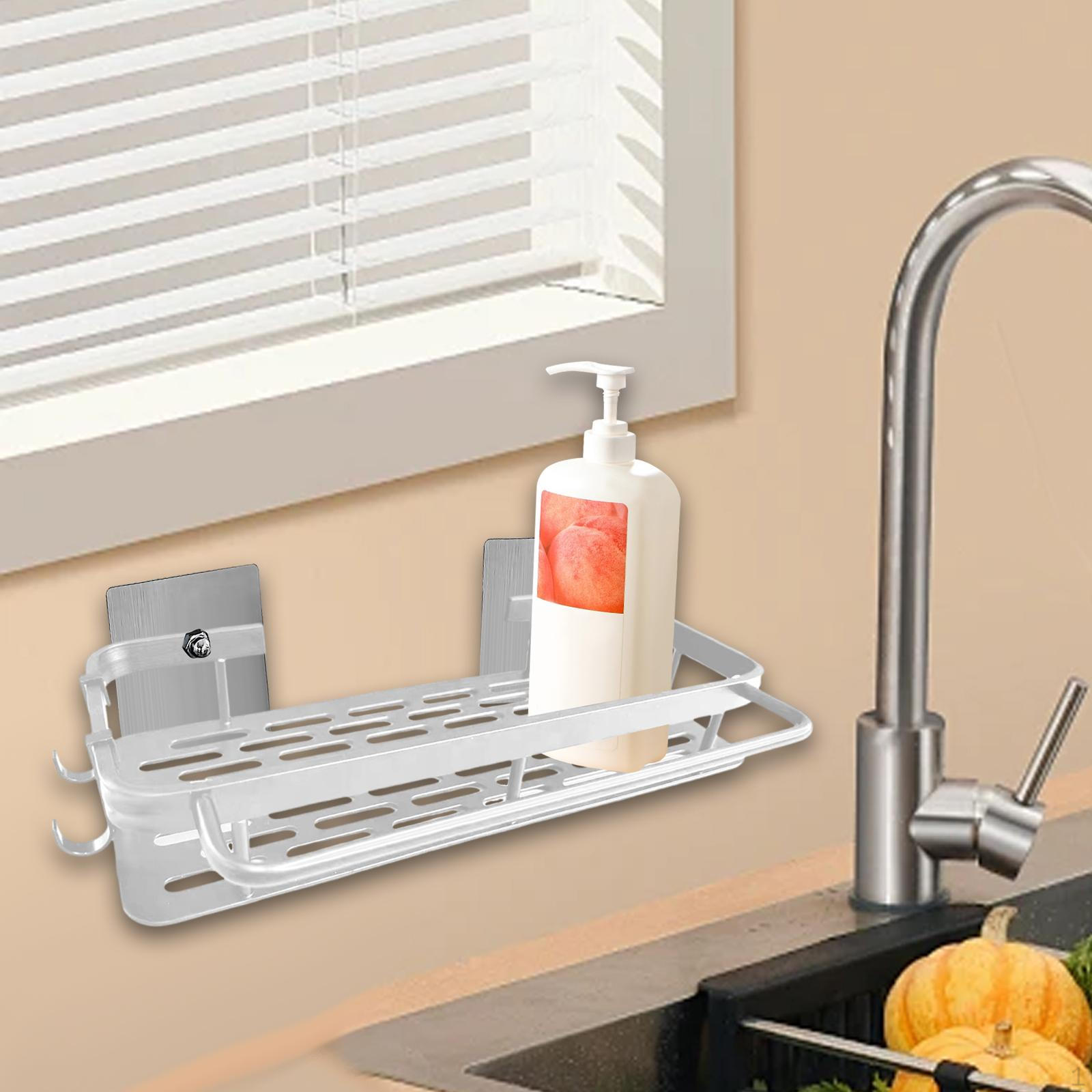 

Органайзер для кухонной мойки, вешалка для посуды с 2 крючками, нескользящий многофункциональный держатель для слива argent