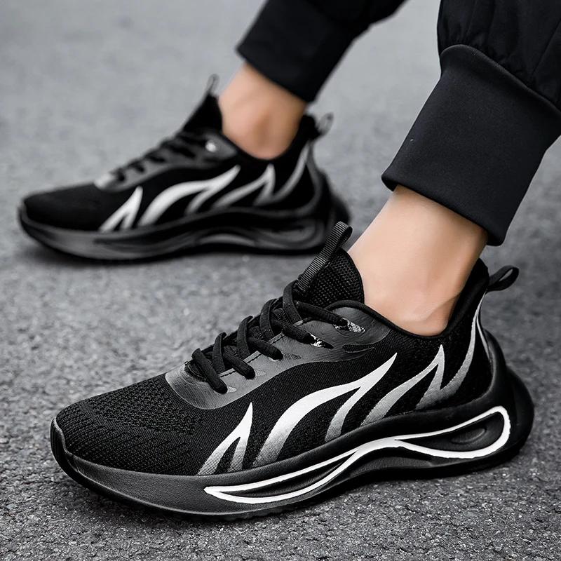 Fashion Running Shoes Men Flame Printed Sneakers Knit Athletic Sports Cushioning Jogging Trainers Lightweight Breathable Tenis De Mujer