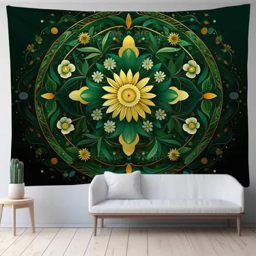 Mandala zielona sztuka tkanina wisząca sypialnia salon tkanina tło do druku dekoracja domu ściana salonu gobelin