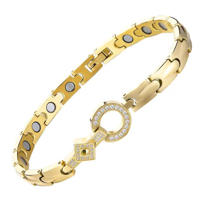 Diamond-encrusted Water Drop Stainless Steel Magnet Bracelet Adjustable Titanium Steel Gold-plated Women s Magnetic Health Bracelet 22CM