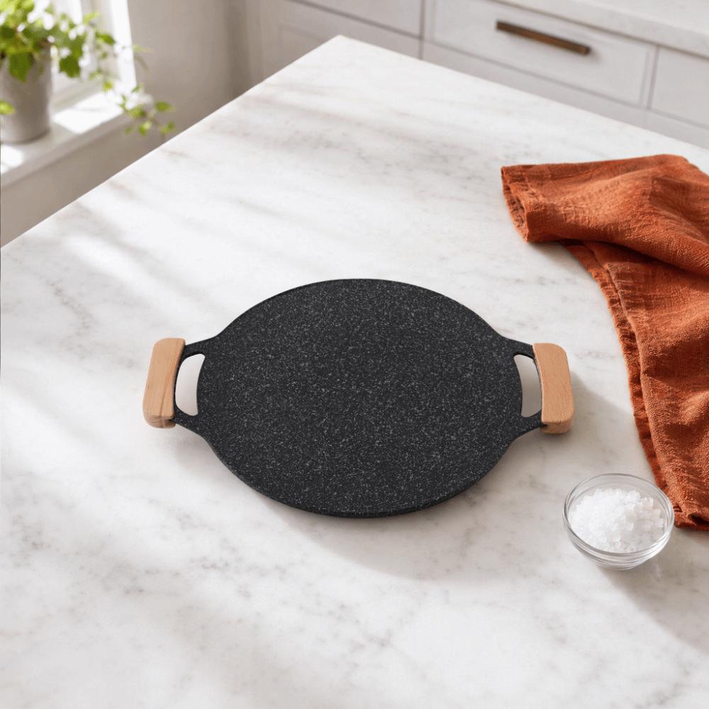 Iron Korean Grill Pan Stone Coating Cooking Plate Heat Resistant Round Grill Pan Home Cooking