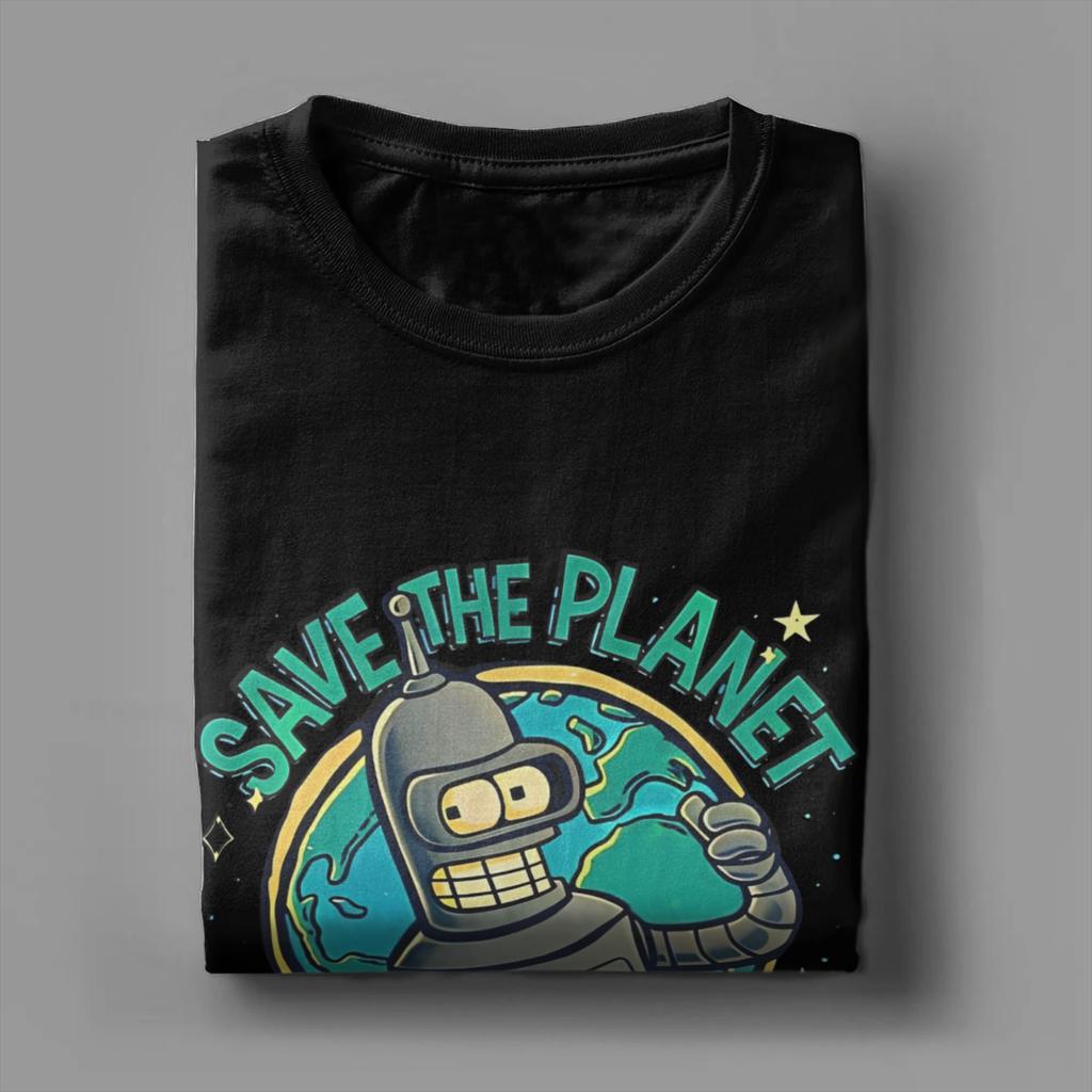 Oversized T Shirt Beach F-Futuramas  Hip Hop T Shirts Save thr Planet  Cotton Tshirt for Men's  Logo Short Sleeve Clothing