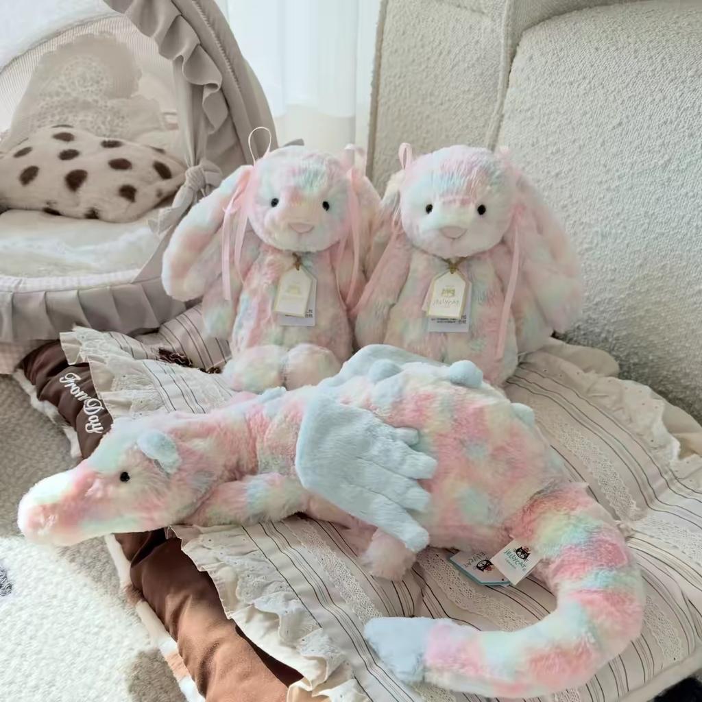JC Large Size Plush Sky Flying Rainbow Dragon Toy Soft Stuffed Animal Pillow Fun Lazy Snow Dragon Kids Gift
