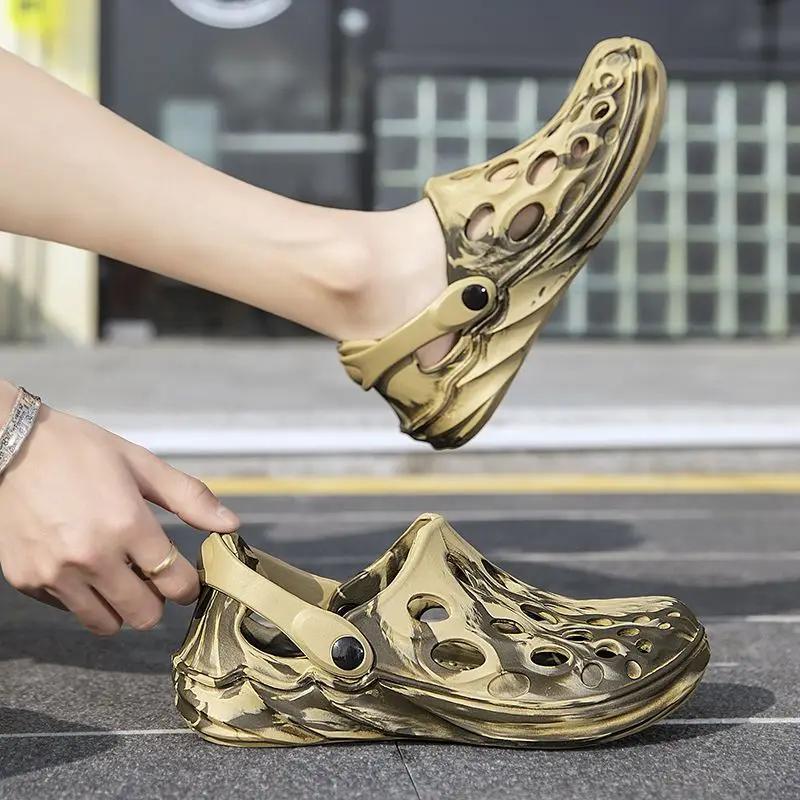 Fashion Beach Male Shoe Hole Shoes Pvc Luxury 2025 Barefoot Big Size New Fashion Daily Use Trend Breathable Japanese H 39 Men's Sandal