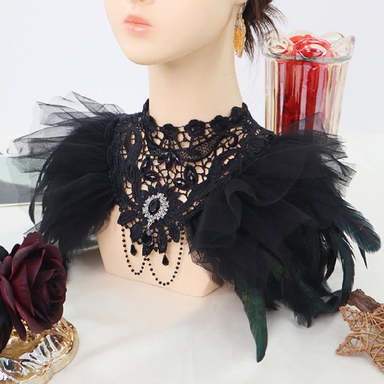 Viktorianisches Punk-Feder-Schal-Wickeltuch Spitze Blume Strasssteine Schulterbedeckung Für Damen Mädchen Halloween-Party Verkleidung