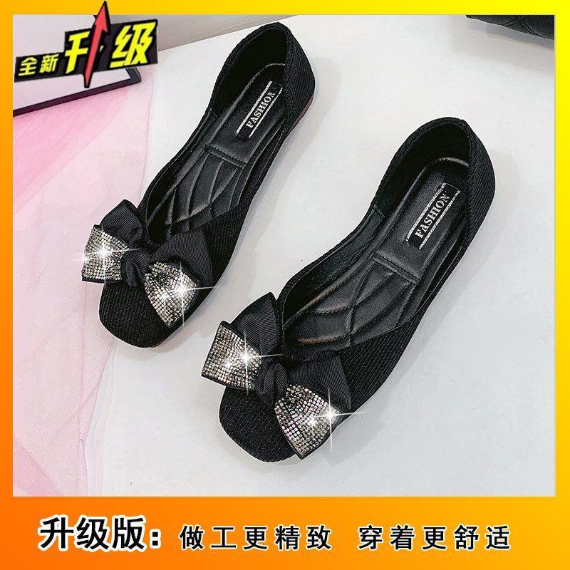 Square Head Shallow Mouth Bow Fairy Shoes 2025 Spring and Summer New Shoes Women's Flat Single Shoes Women