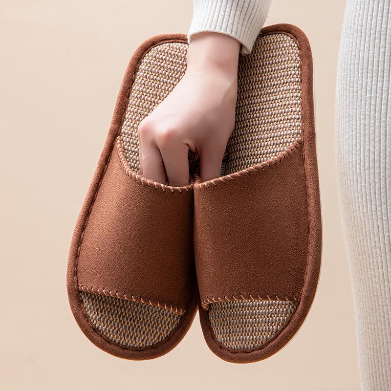 Linen breathable slippers women's four seasons indoor home non-slip deodorant silent soft bottom couple household floor mopping men