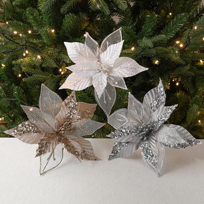 Glitzernde Weihnachtsblumen, Christbaumschmuck, Heimdekoration, Kunstblumen, Weihnachtsschmuck, Neujahrsdekoration