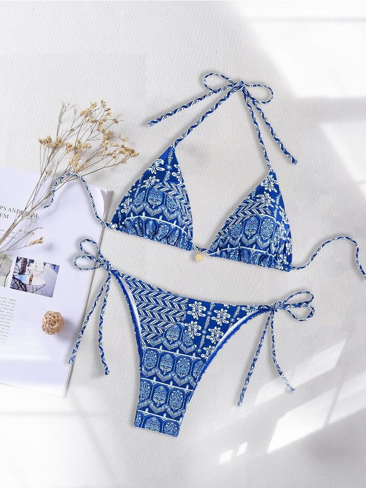 Printed Tie Side Sexy Two Piece Bikini Swimsuit Elegant Fashion For Beach Vacation