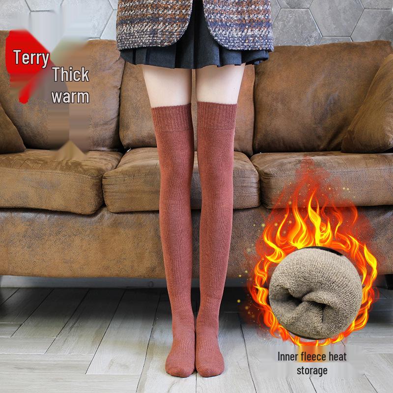 Women's Warm Fleece-Lined Over-the-Knee Socks - Thick, Non-Slip, Autumn & Winter Styles