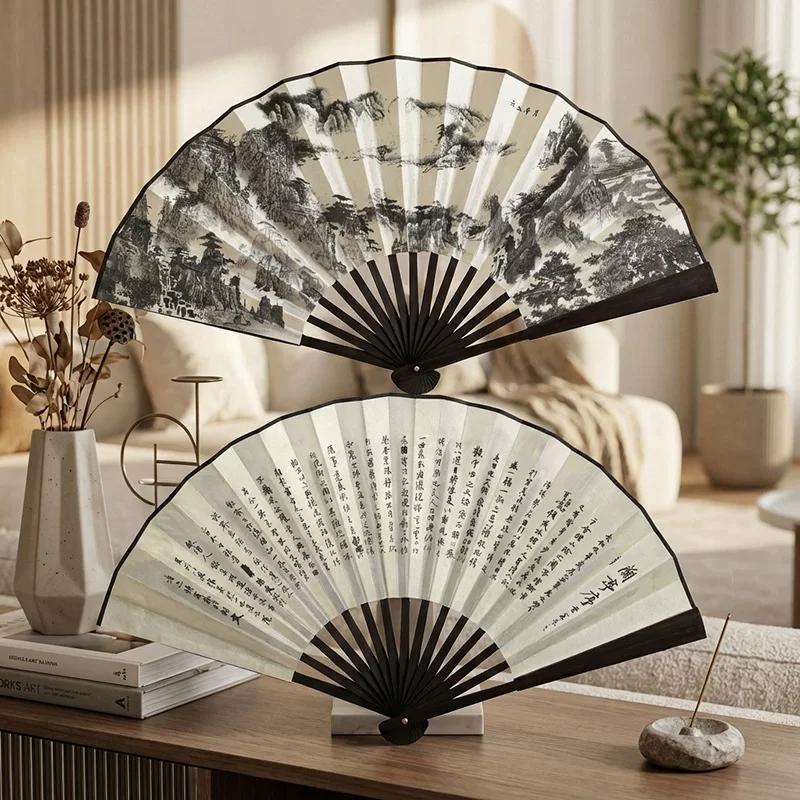 Folding Fan Chinese Style Summer 10inch Ancient Style Fan Men's Silk Cloth 2026 New Model Summer Bamboo Fan Hanfu Portable Fan