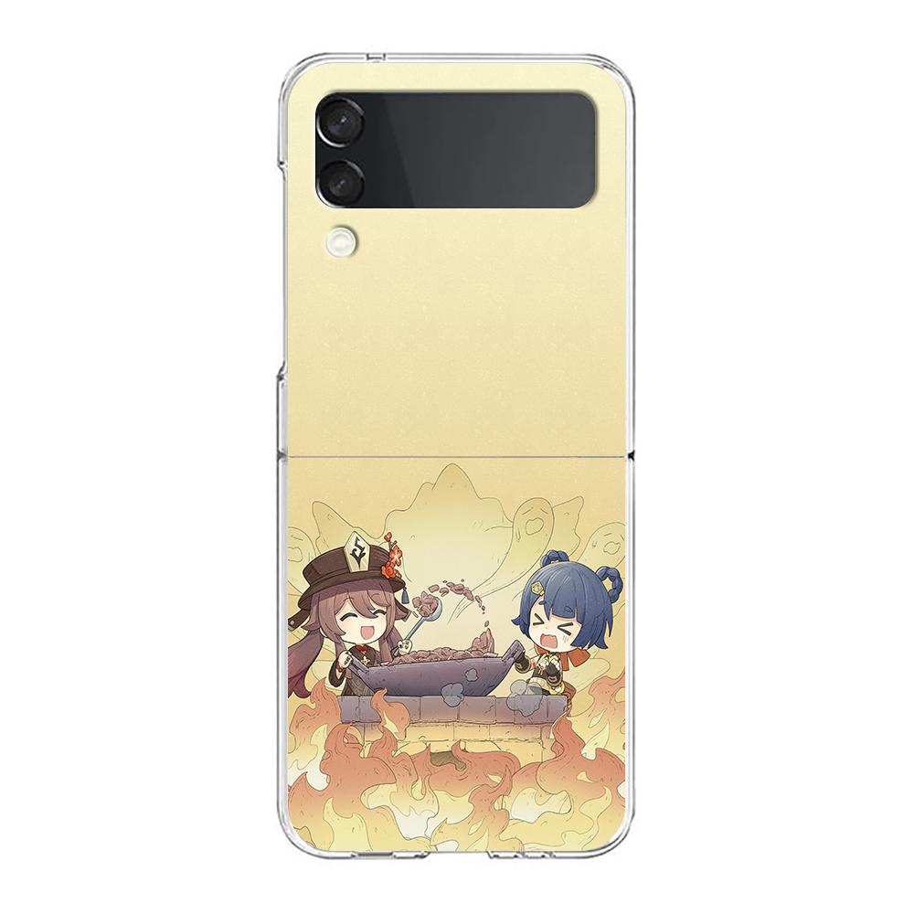 Genshin Impact klee Sayu Qiqi xiao For Samsung Galaxy Z Flip 3 4 5 Hard Folding Clear PC Phone Case For Samsung Z Flip3 Cover
