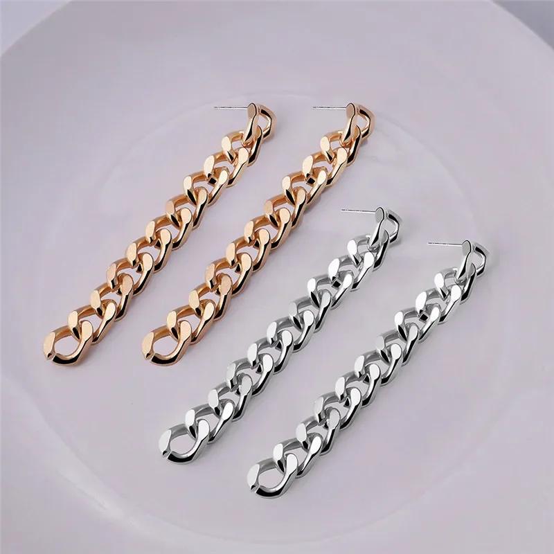 Women Minimalist Gold Silver Hollow Chain Long Dangle Earrings Fashionable Personality Jewelry