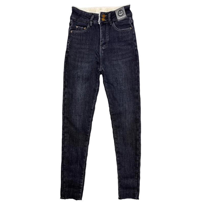 Dámské 2024 Skinny džíny s vysokým pasem a podšívkou z beránčí vlny na zimu