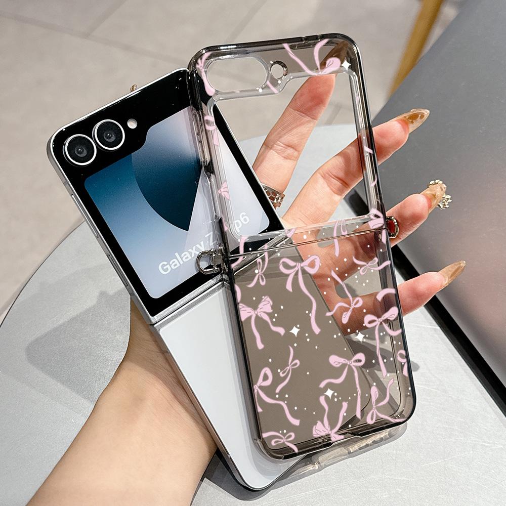 

Colorful Bow Print Metal Connector Phone Case for Samsung Galaxy Z Flip3 Flip4 Flip5 Flip6 Flip7 Candy Color Soft TPU Cover Samsung Z Flip4 5G