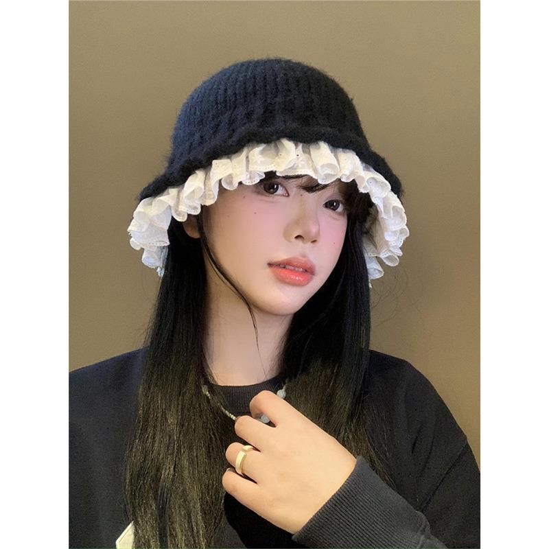 Women S Lace Knit Fisherman Hat Korean Style For Winter Autumn