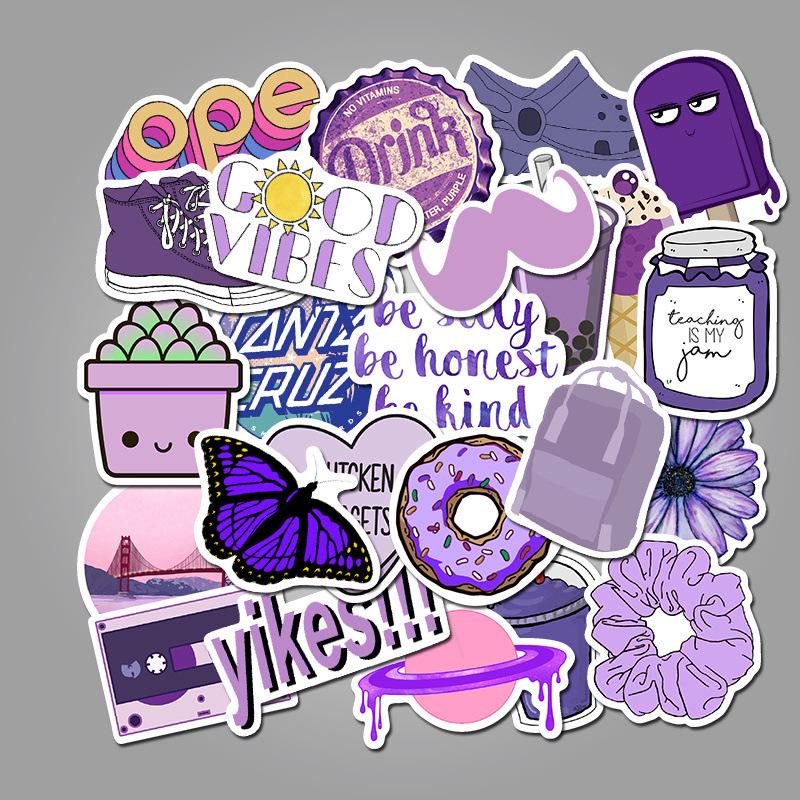 50 Purple Cartoon Graffiti Stickers for Suitcase, Water Bottle, Skateboard, Refrigerator - Waterproof and Mixable Decals