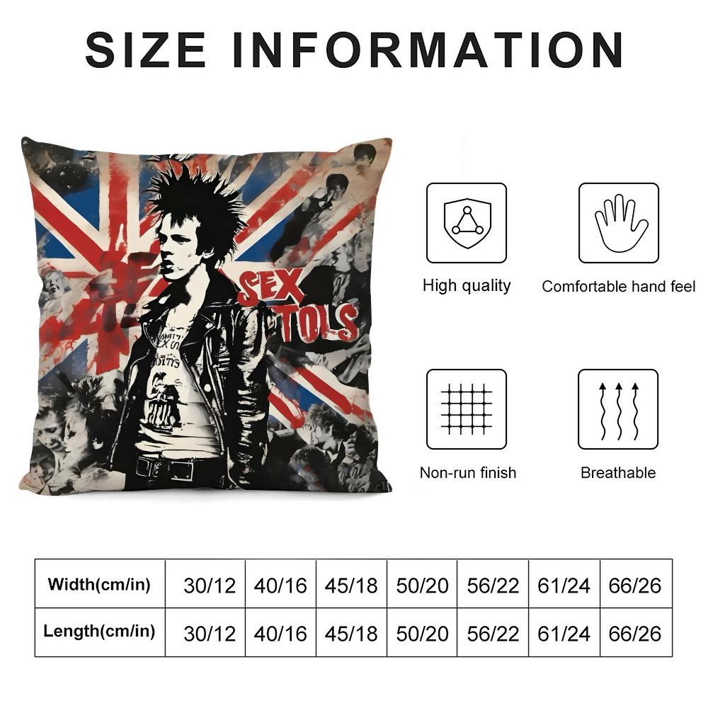 S-Sex Pistolss Band Cushion Cover Pillowcase Ultra Soft Skin Friendly Fabric Cloud Like Comfort & Concealed Zipper
