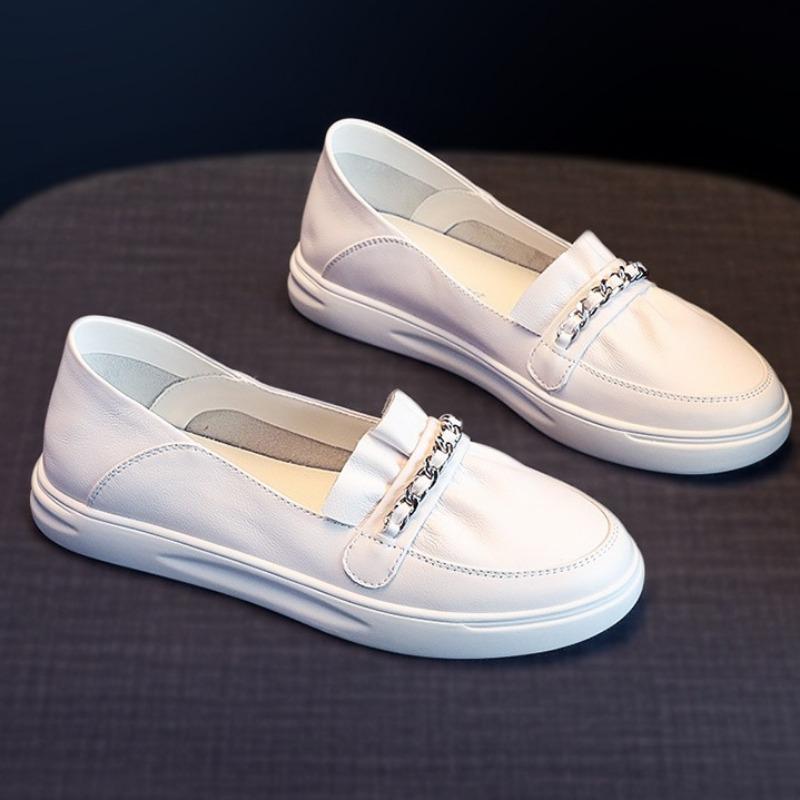 Fashion Classic Beige Loafers Women Breathable Leather Shoes Casual Shoes Women Slip-on Peas Shoes for Women Footwear Mocasines Hombre