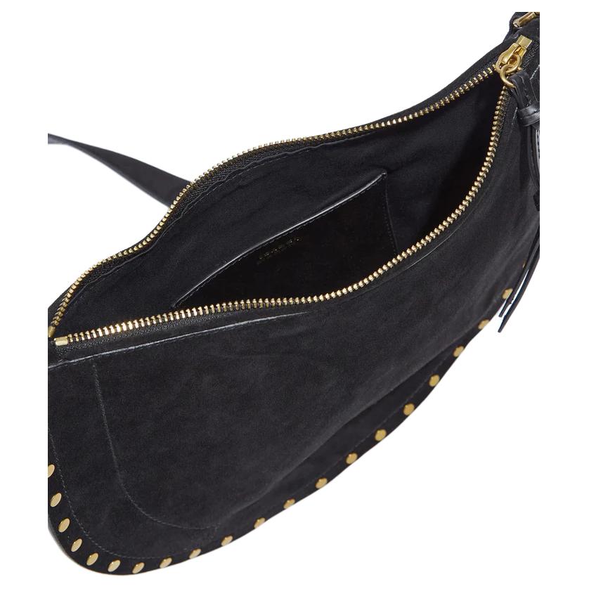 Isabel Marant Oskan Adjustable Detachable Shoulder Strap Studded Suede Calfskin Shoulder Crossbody Handbag Women handbag Black BF0066FAB2C03M01BK