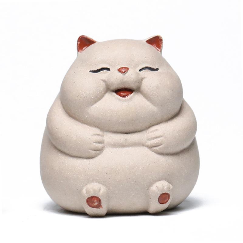 Cute Small Cat Purple Clay Lucky Tea Pet Tea Figurine Household Tea Ceremony Tea Statue Zisha Play Kung Fu Tea Drinkware Craft