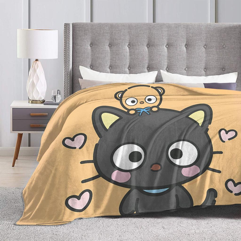 Cute Chococats Warm Soft Blanket Black Cat Students Plush Throw Blanket Street Trend Bedroom Flannel Bedspread Sofa Bed Cover