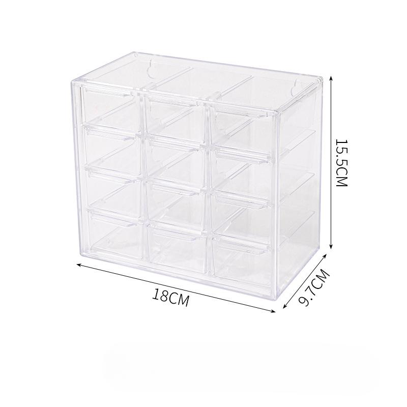 Boîte de rangement transparente à neuf compartiments, six compartiments, anti-poussière, pour papeterie, bijoux, cosmétiques, étudiants