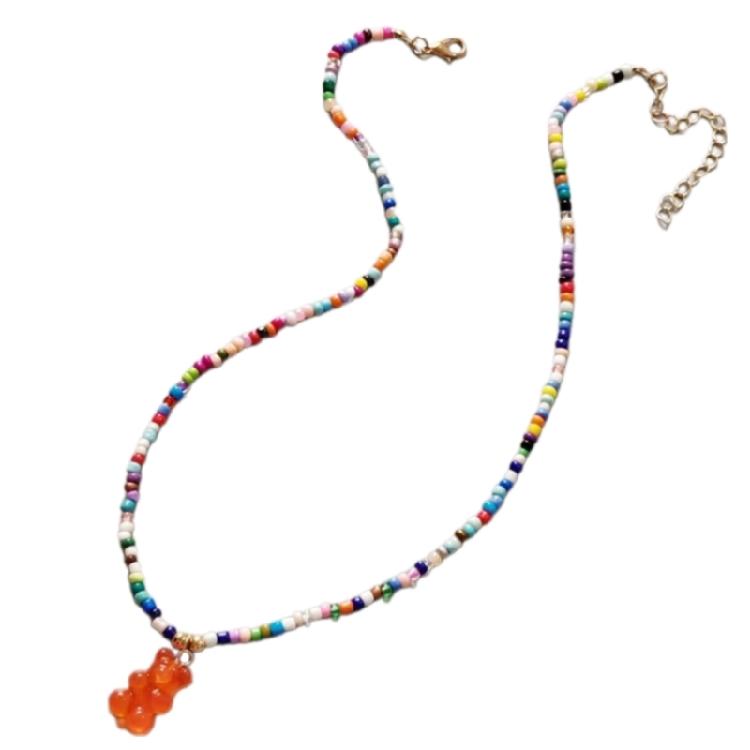 Модное ожерелье-чокер с подвеской-медведем, яркое, из бусин, для женщин оранжевый