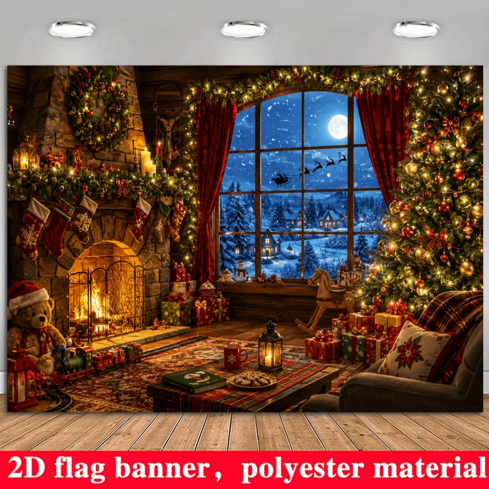 1Pcs Cozy Christmas Stone Fireplace Decoration Background Winter Backdrop For Photo Studio Photo Booth Party
