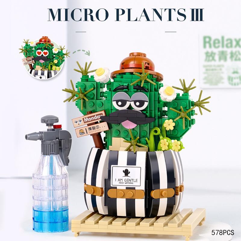 

Workspace Desktop Decoration Small Block Animation Succulent Potted Plants Big Head Construction Brick Cactus Educational Toys For Gifts