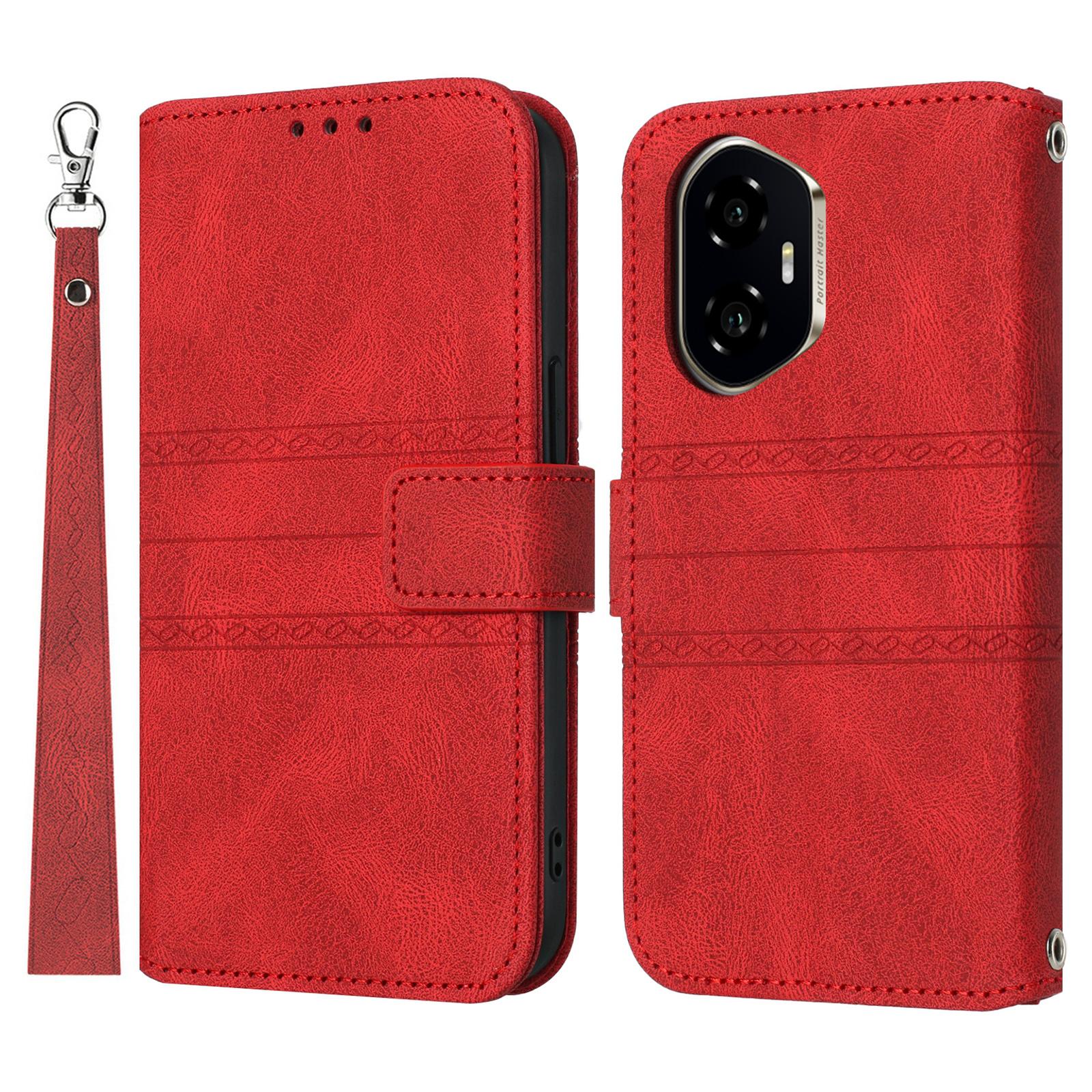 

Для Honor 300 Чехол-кошелек из кожи с тиснением, накладка для телефона Red