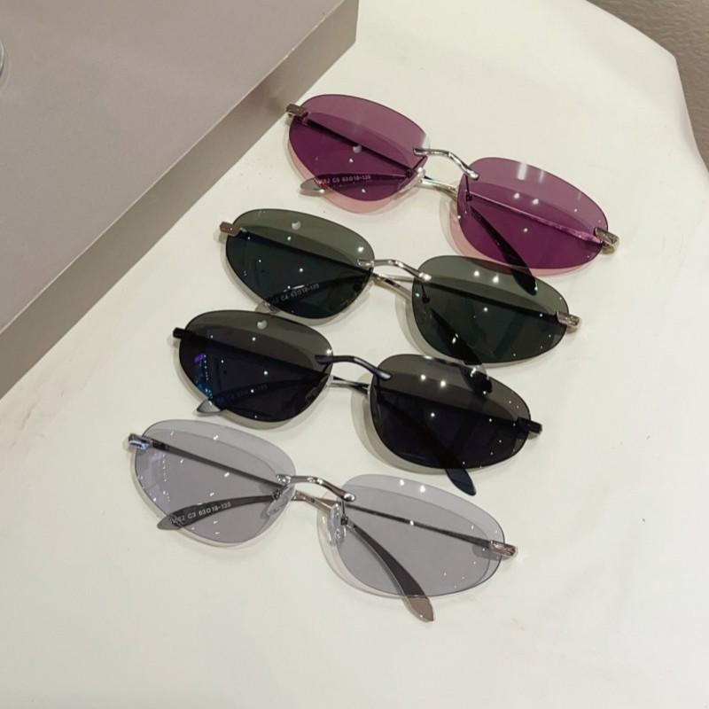 Y2k Rimless Sunglasses Women  New Fashion Cat Eye Casual Decor Shades Trendy Stylish Vintage Brand Design Sun Glasses
