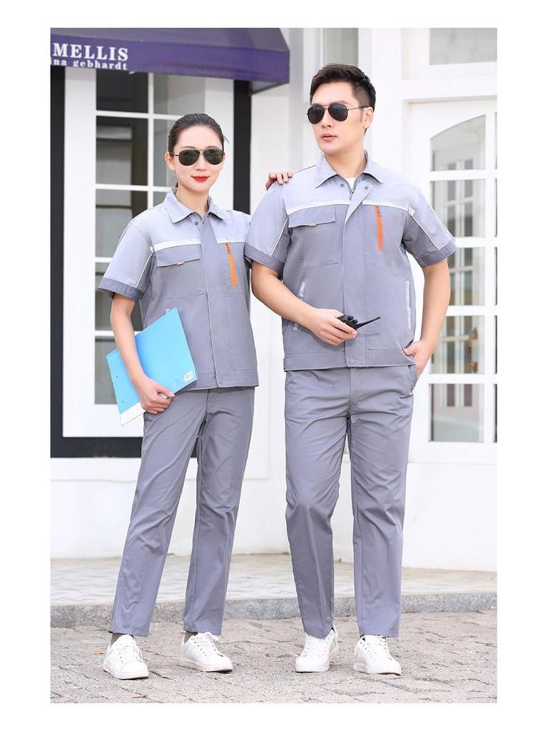 Summer Workwear Set: Men's & Women's Short Sleeve, Breathable, Thin Overalls with Large Pockets for Auto Repair & Labor Protection