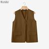ZANZEA Women Casual V-neck Summer Sleeveless Cardigan Vest Tops