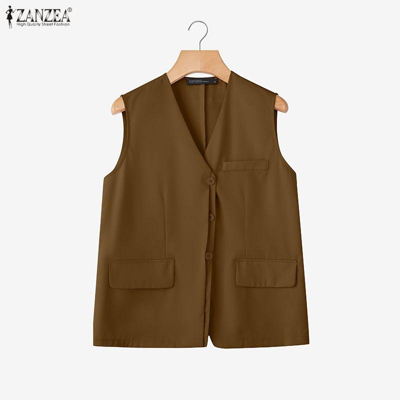 ZANZEA Women Casual V-neck Summer Sleeveless Cardigan Vest Tops