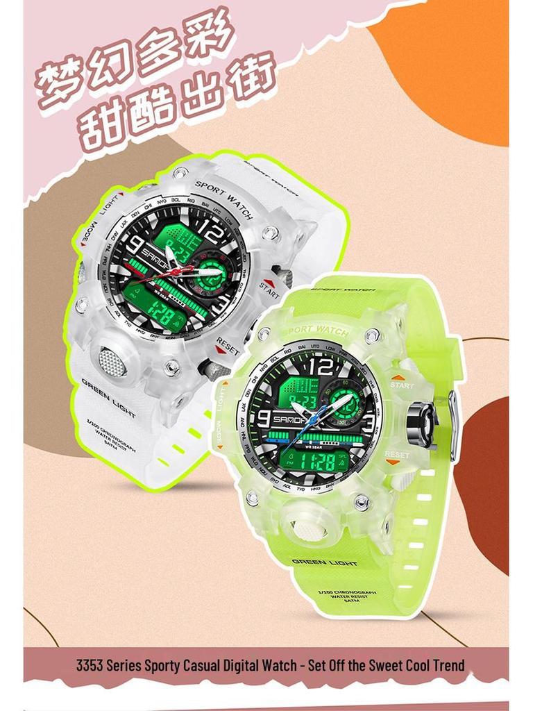 SANDA Tecnología Negra Doble Pantalla Impermeable Adolescente Casual Reloj Despertador