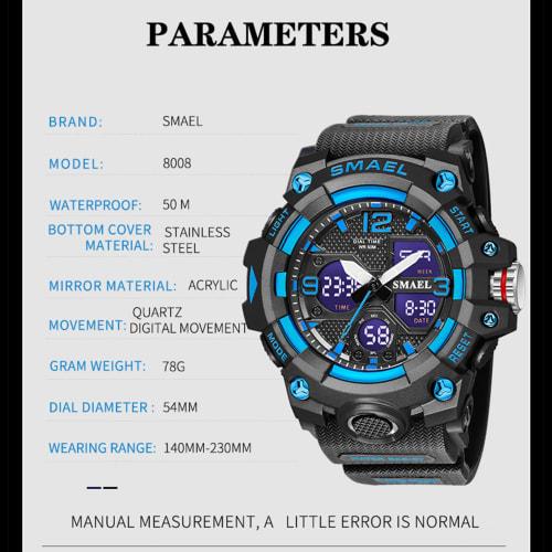 Men's and Women's Watch, Analog-Digital Dual Display Waterproof Watch, Multi-Function Military Sports Luminous Chronograph, Black