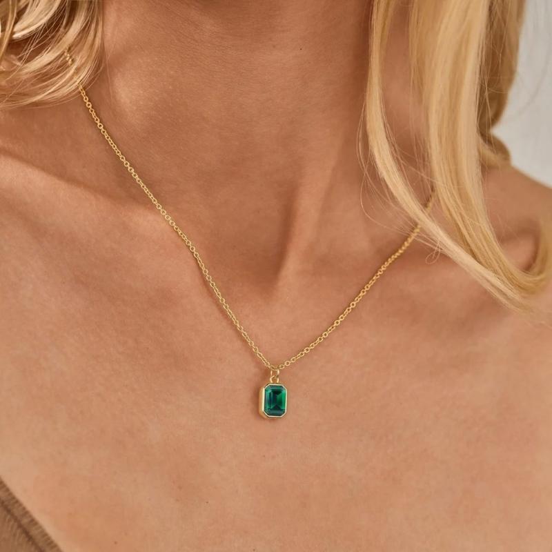 Elegant Double Layer Necklace Featuring December Birthstones And 18k Gold Plating Rectangular Design Neckchain For Women