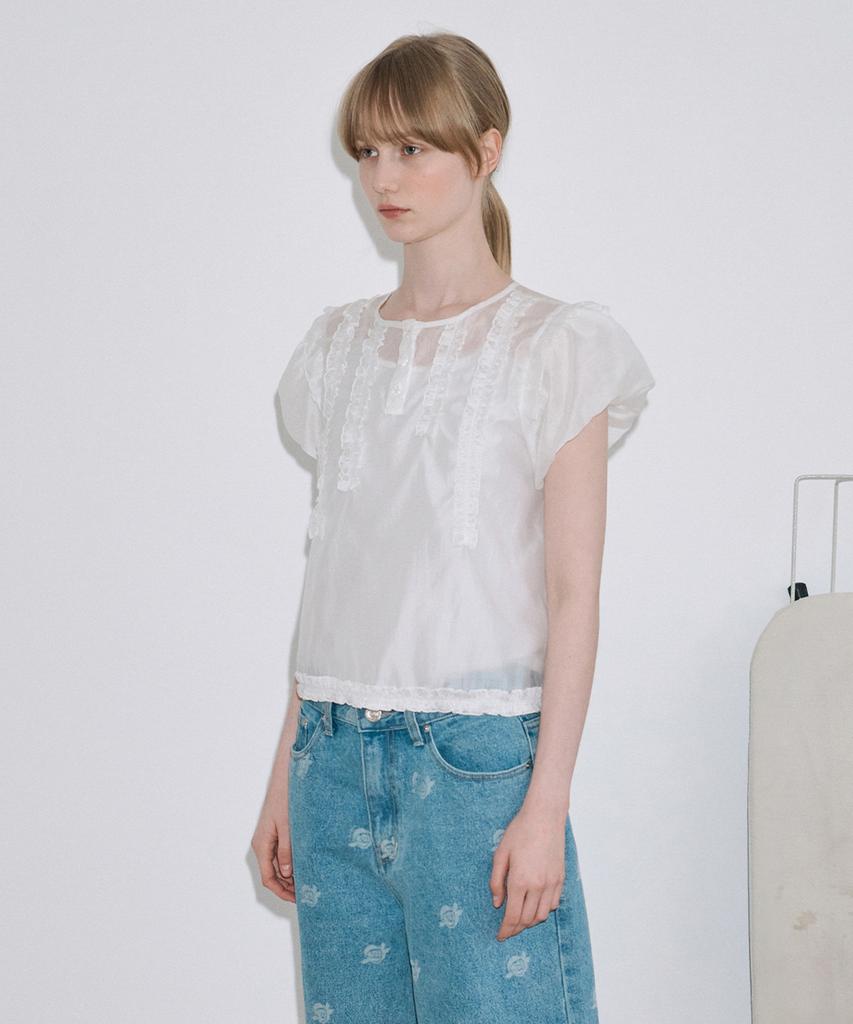 SINOON Babydoll Frill Blouse (White)
