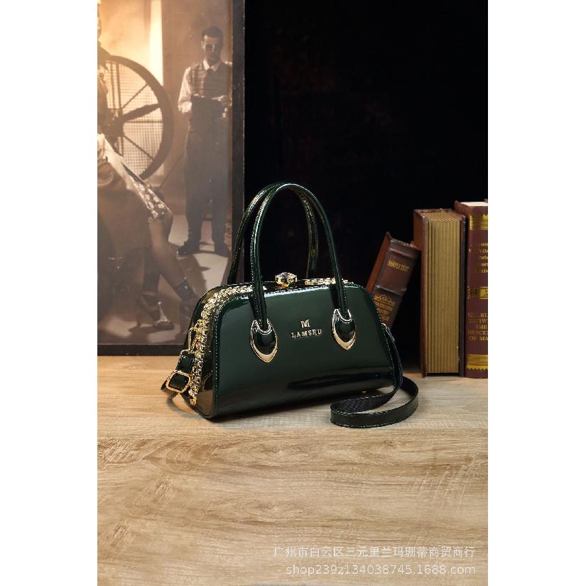 

European and American New Trendy Glossy Patent Leather Women s Bag Shoulder Bag Bridal Bag Wedding Bag Diamond-Studded Open Design Fashion Handbag темно-зеленого