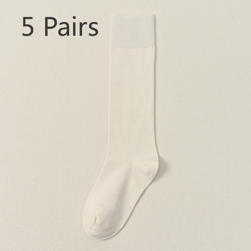 5 Pairs of Female Spring and Autumn Pure Cotton No Trace But Knee Long Leg Socks