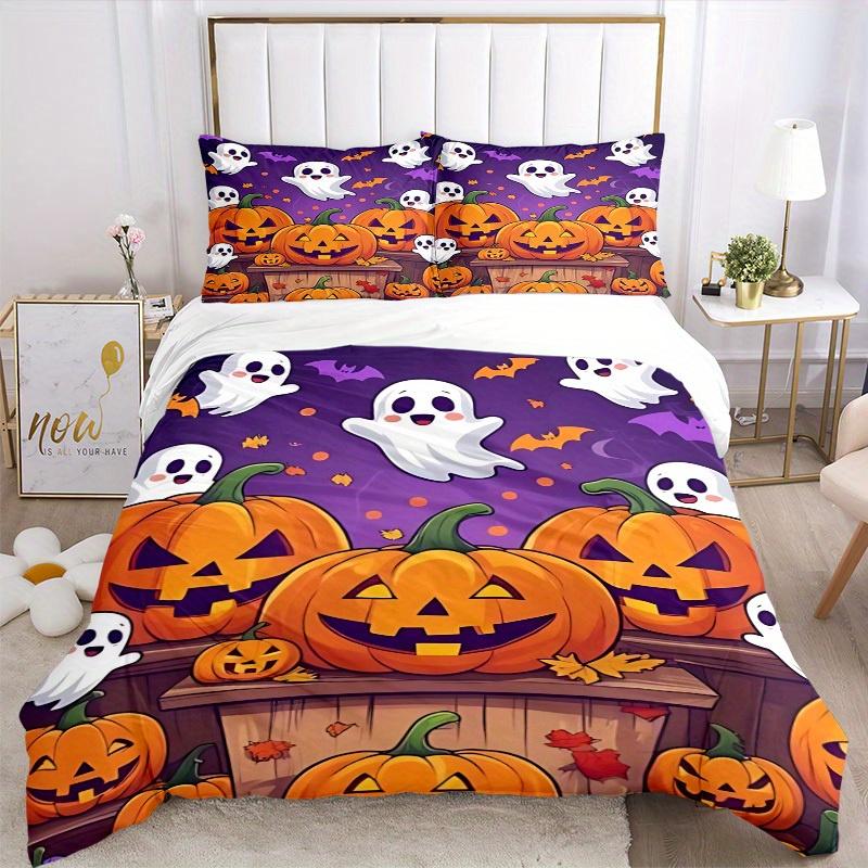3pcs Halloween pumpkins Bedding Set, Breathable And Soft, Suitable for All Seasons Machine Washable, Suitable for Bedroom Decoration,yy250822173