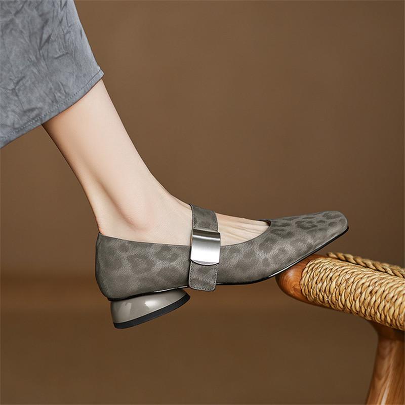 Fashion 2025 New Spring/summer Leopard Print Cow Leather Woman Shoes Square Toe Low Heel Women Pumps Shoes for Women Mary Jane Shoes