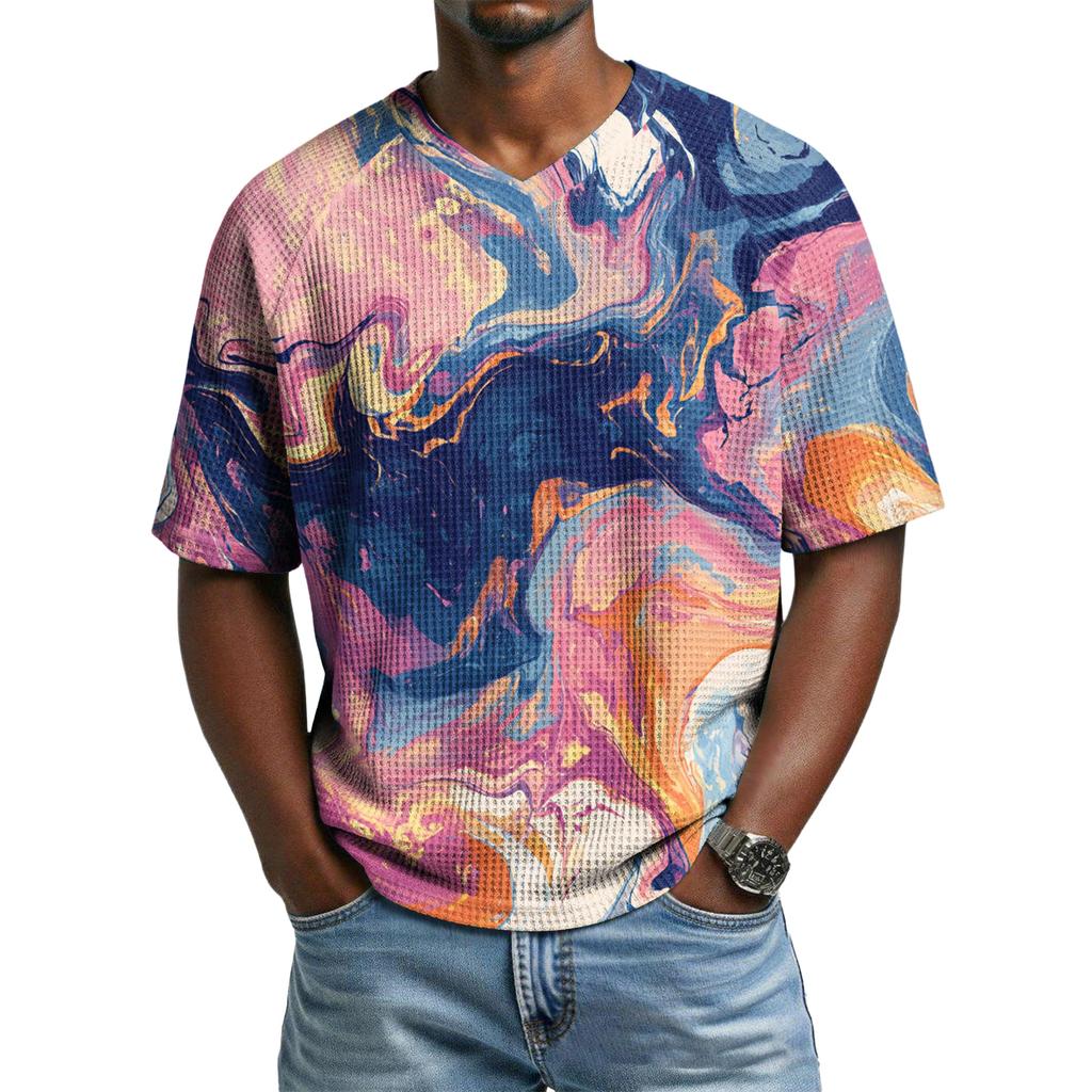 Men's Casual V-Neck Raglan Short-Sleeve Top