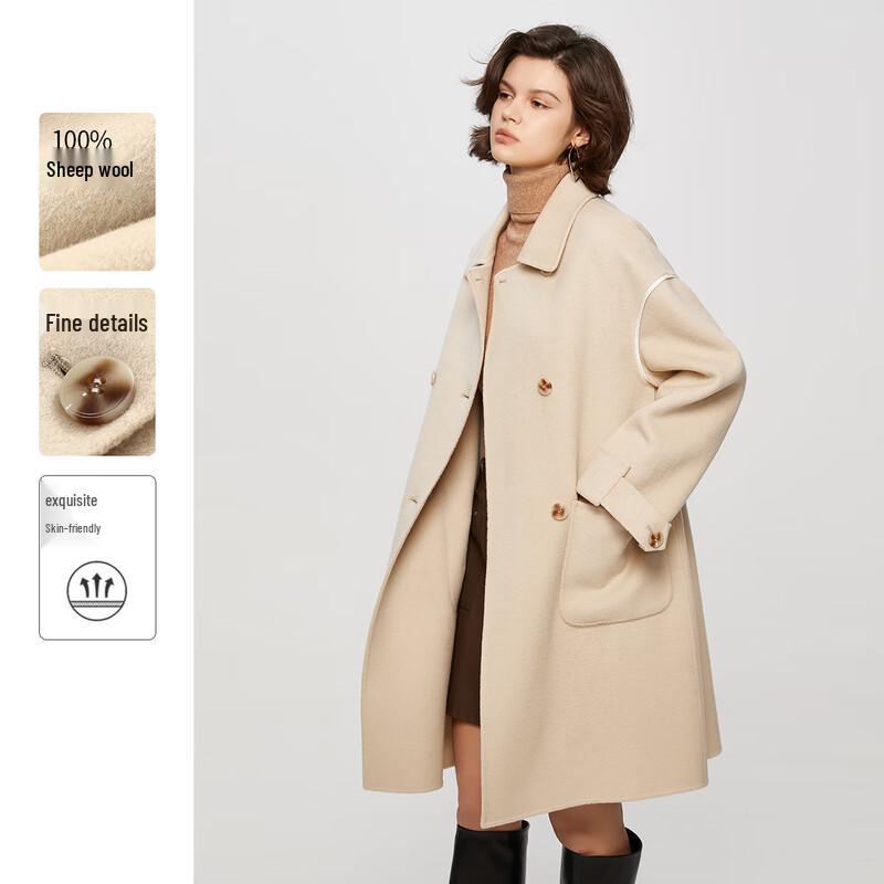 TaTu Women's Winter Lapel Wool Blend Mid-Length Coat