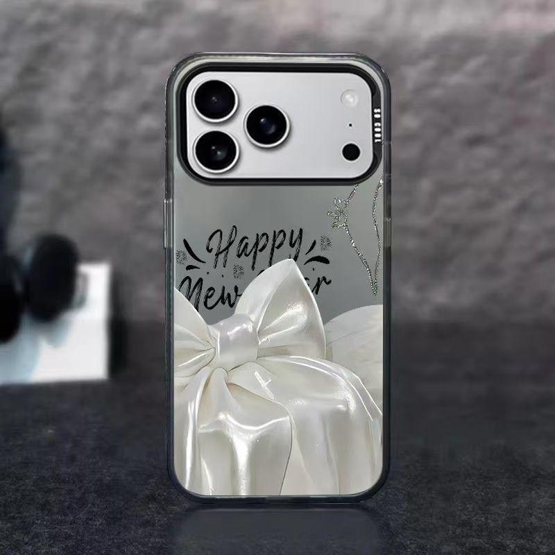 

Белый бант Серебристая ракушка Чехол для телефона для Apple 15/16/17 Pro и 12/13/14 Pro Max iPhone 17 Pro