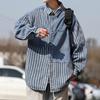 Herrjacka Vår/Höst Randig Lapptäcke Denimjacka - Trendig, Cool, Lös Passform, Tvättad Arbetskläder i Amerikansk Hong Kong-stil.