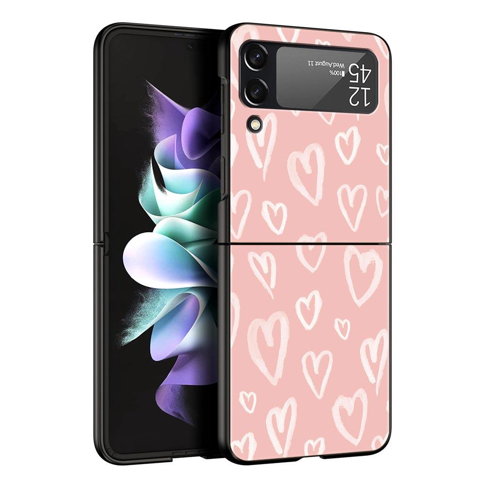 Gold Pink Rose Glitter Hearts Phone Case for Samsung Galaxy Z Flip 3 4 5 Shell For Samsung Z Flip3 Flip4 Hard PC Bumper Cover