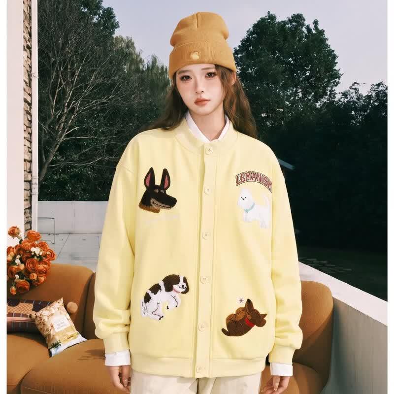 LEMANISM Unisex Cartoon Towel Embroidery Baseball Jacket XL